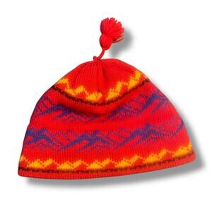 Vermont Originals Hat Beanie Cap Ski Snowboard Tassel 100% Wool Lined Red USA